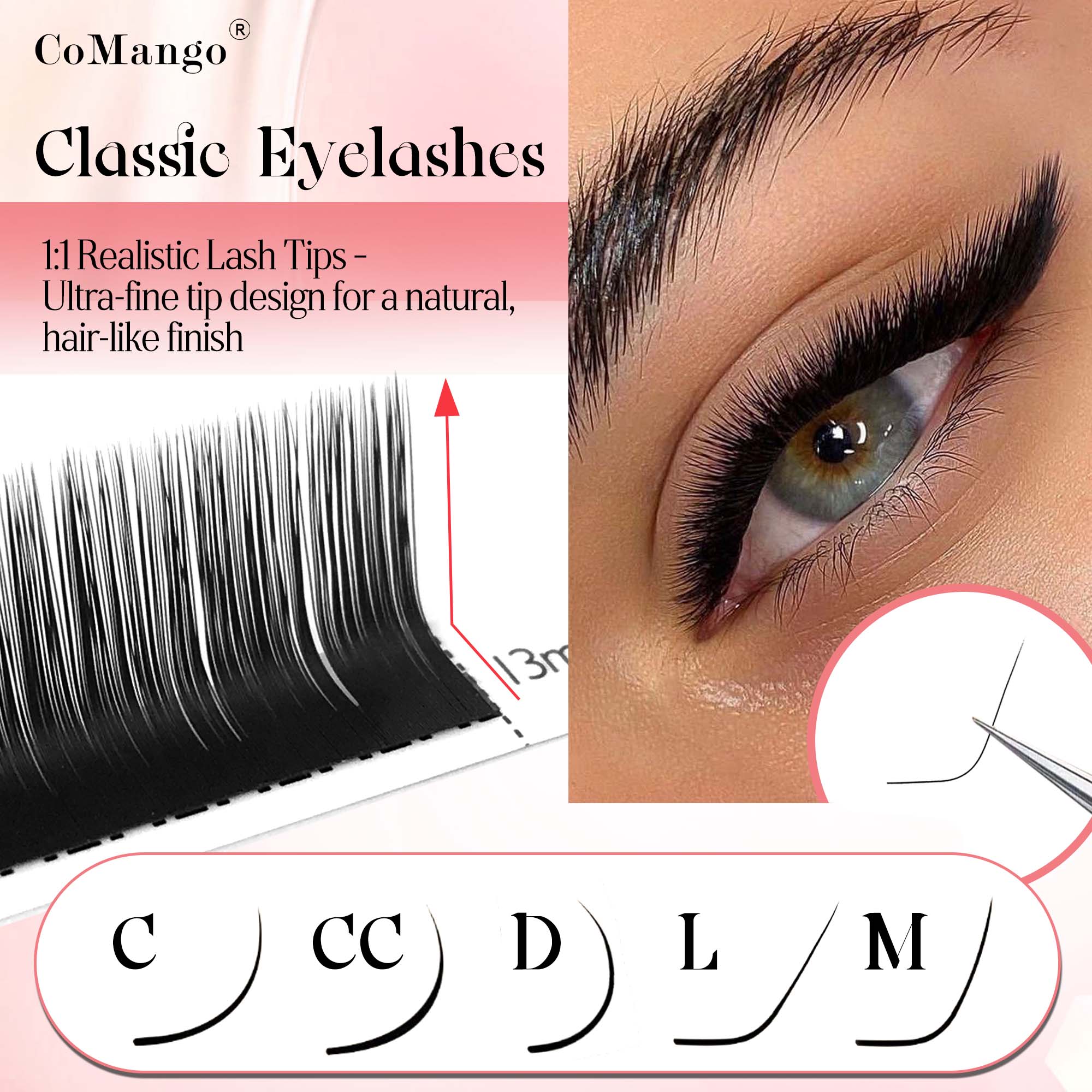 Eyelash Extension Human Hair - CoMango extensão clássica de cílios 0,03/0,05/0,07/0,1/0,15